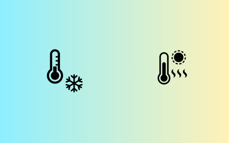 左右に冬と夏の温度計のイラスト